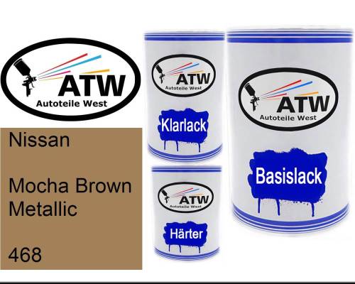 Nissan, Mocha Brown Metallic, 468: 500ml Lackdose + 500ml Klarlack + 250ml Härter - Set, von ATW Autoteile West.